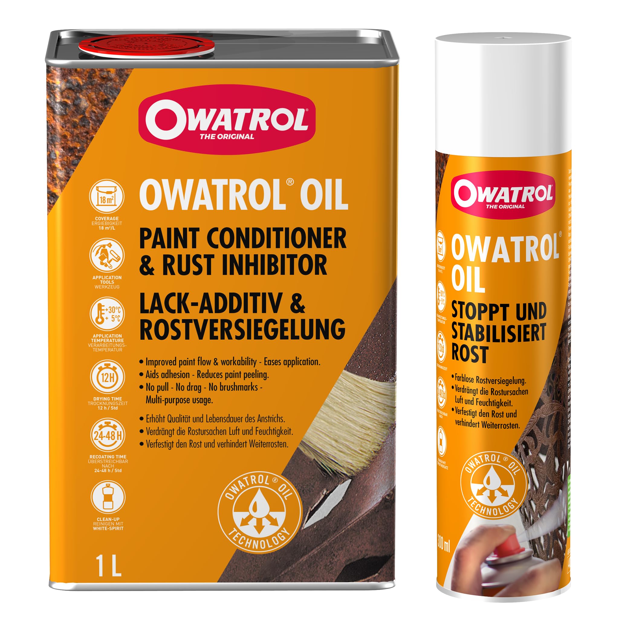 owatrol-oil-set-1-l-300-ml-spray-rostschutzlack-transparent image 1